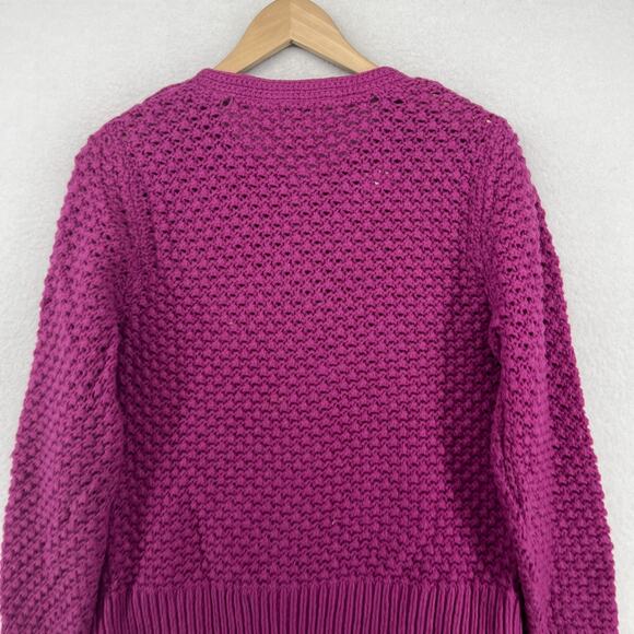 LL BEAN Sweater Womens L Crochet Wool Angora Button Front Cardigan Purple - Picture 7 of 13